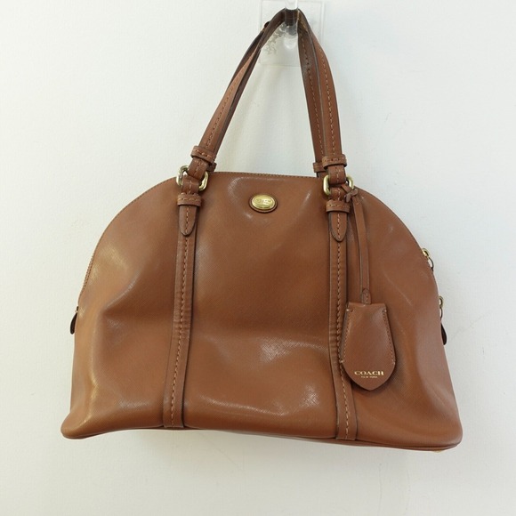 Coach Peyton Cora Domed Satchel Bag Large Tan Saffiano Leather Travel F25671 - Picture 1 of 16